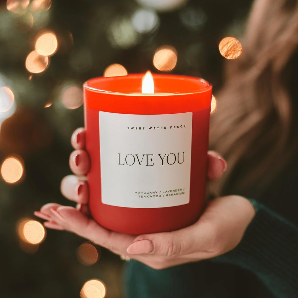 Sweet Water Decor Love You Scented Candle Gift, 15oz Red Matte Jar, Soy Wax