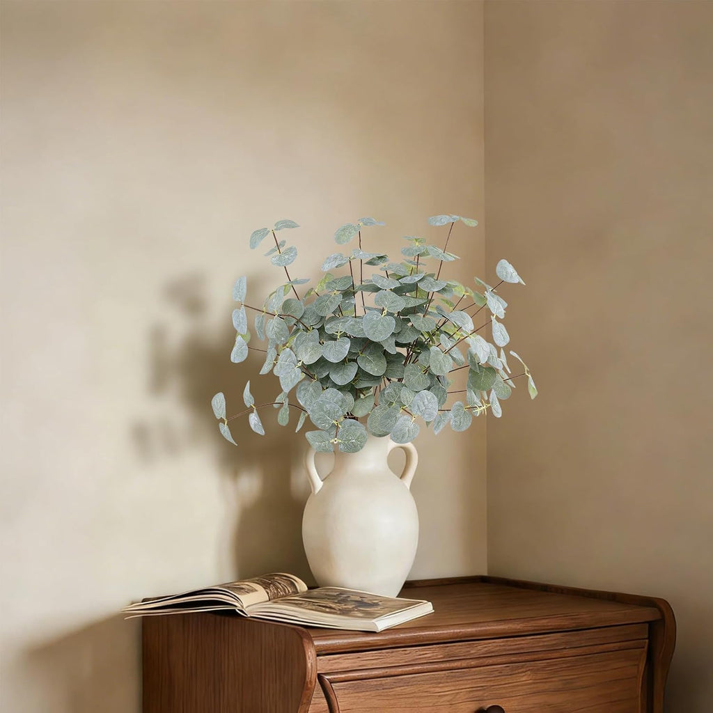 5Pcs Artificial Eucalyptus Stems Faux Greenery Silver Dollars Eucalyptus