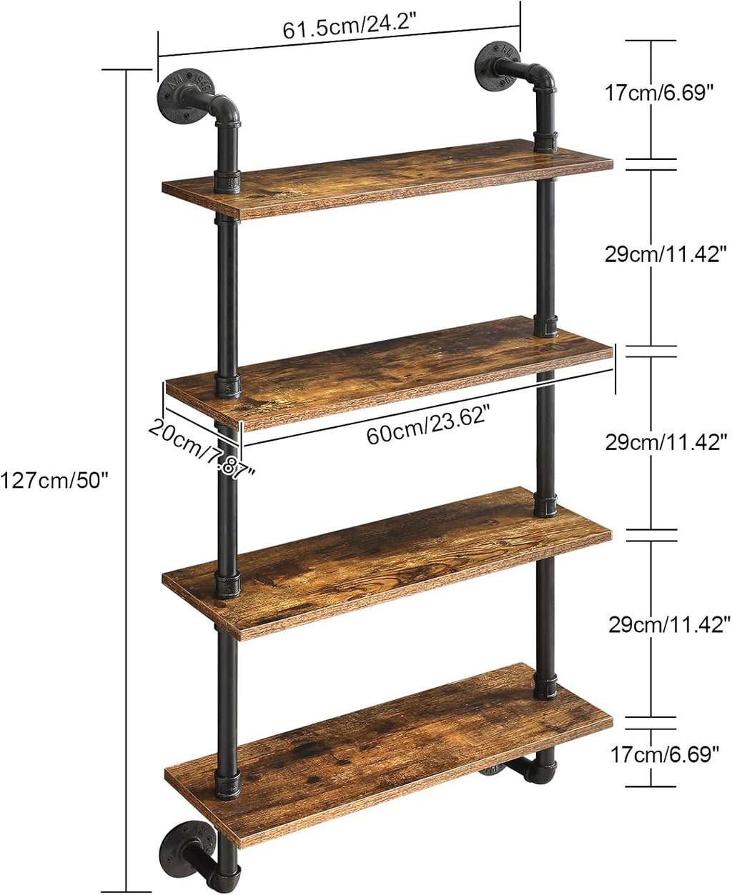 YMYNY 4 Tier Wall Mounted Floating Shelf 50x23.6x7.87 Rustic Brown UHWS002H