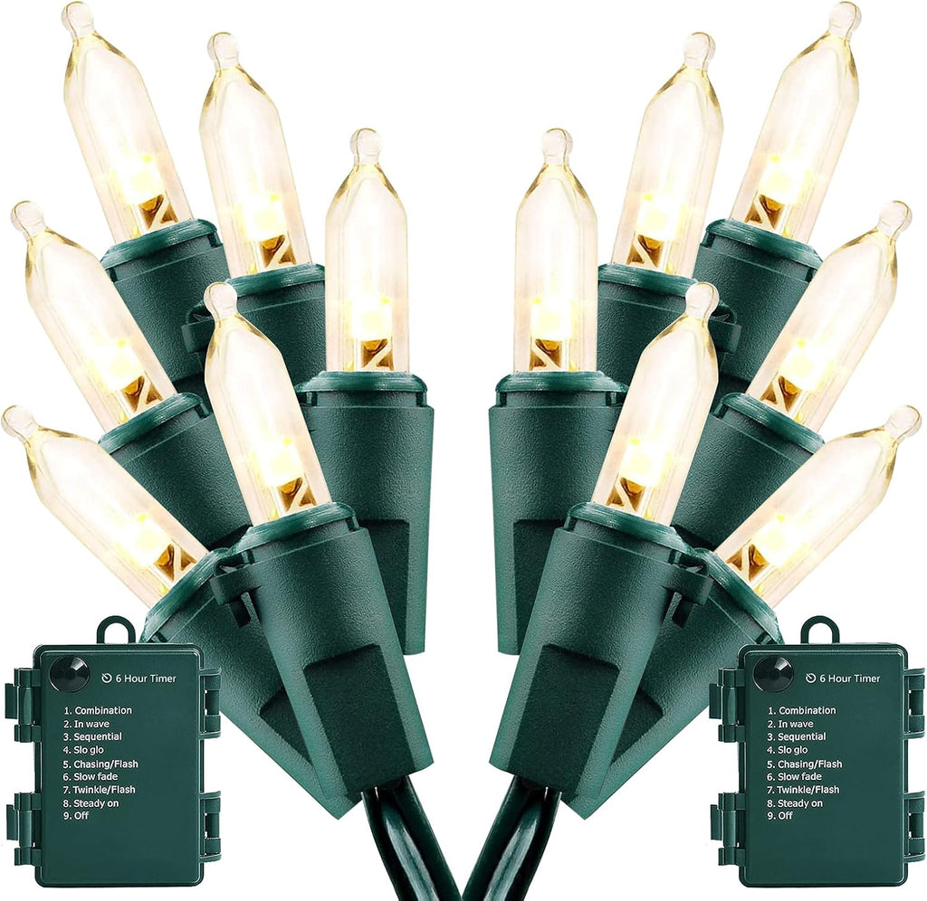 50 LED Battery Christmas Lights Waterproof Indoor Outdoor Warm White 2 Pack
