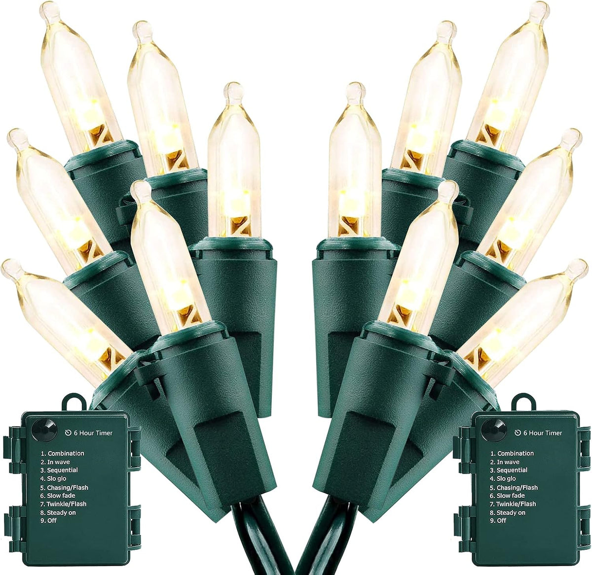 50 LED Battery Christmas Lights Waterproof Indoor Outdoor Warm White 2 Pack