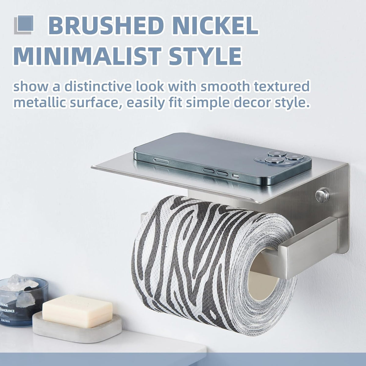 APLusee Toilet Paper Holder with Shelf for Wall, Left Side, Brushed Nickel