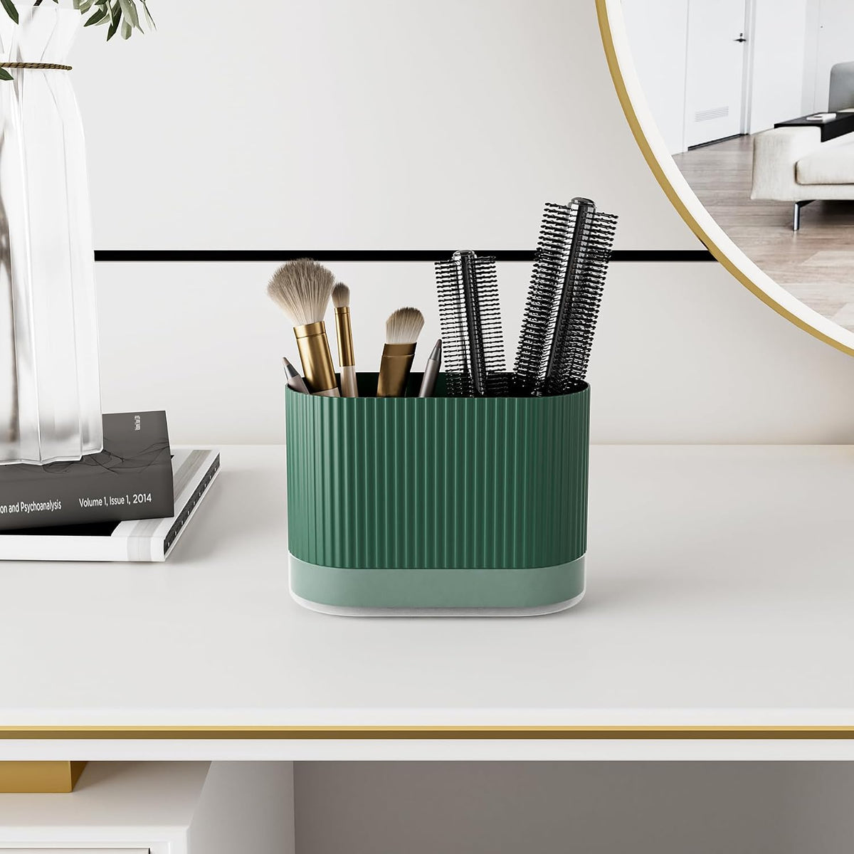 Large Green Kids Toothbrush Holder for Bathroom with Drainage Tray 2 Slots