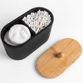 Cotton Swab Holder,Round Cotton Pads Balls Qtip Holder Dispenser with Lid, 2 Compartments Qtips Holder, Tampoms Period Box Bathroom Organizers Storage Bin Floss Dispenser Vanity Cosmetics, Black