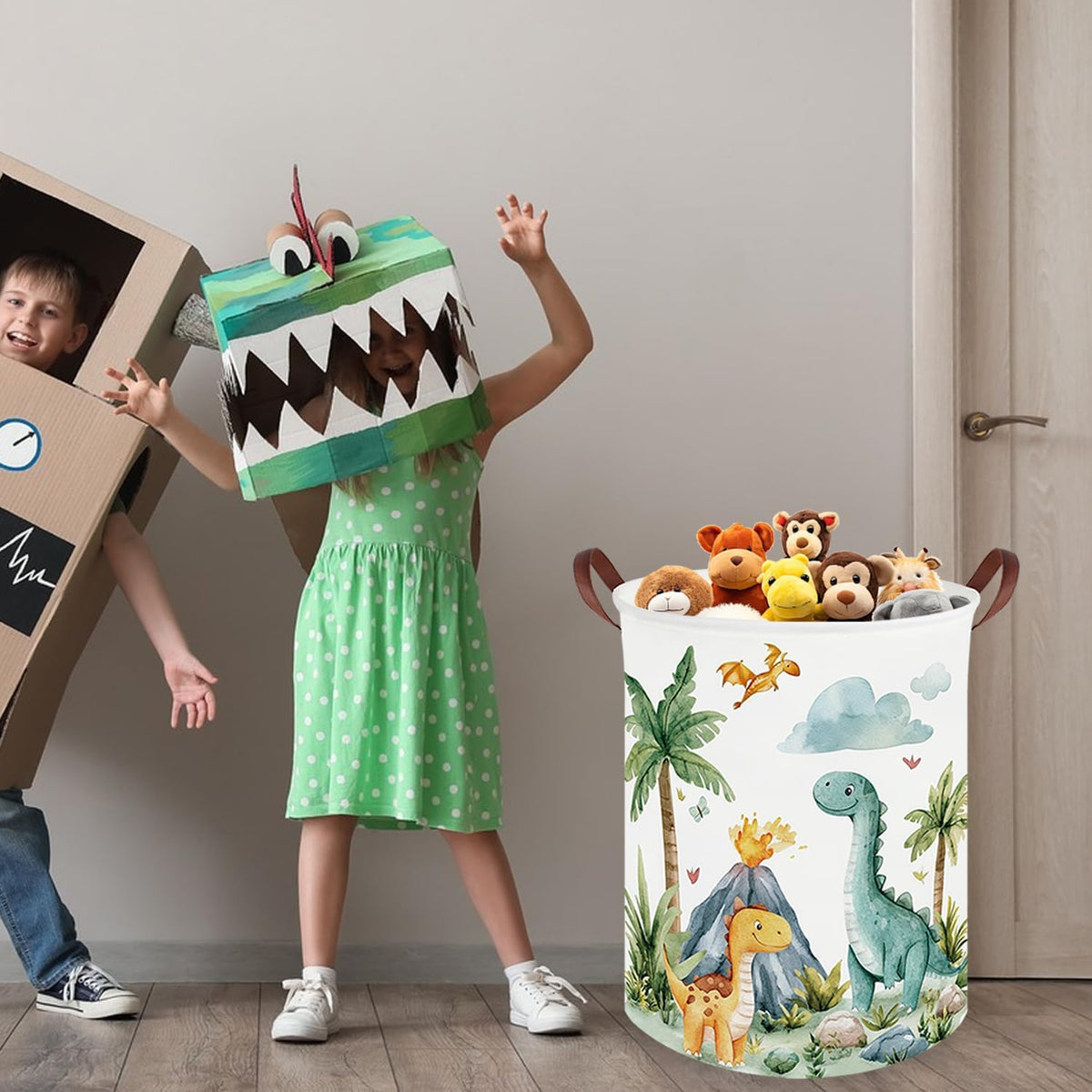 Dinosaurs Baby Laundry Hamper,Collapsible canvas laundry basket,Dinosaur Baskets for Boys,Dragon dirty clothes basket(Roaring dinosaur)