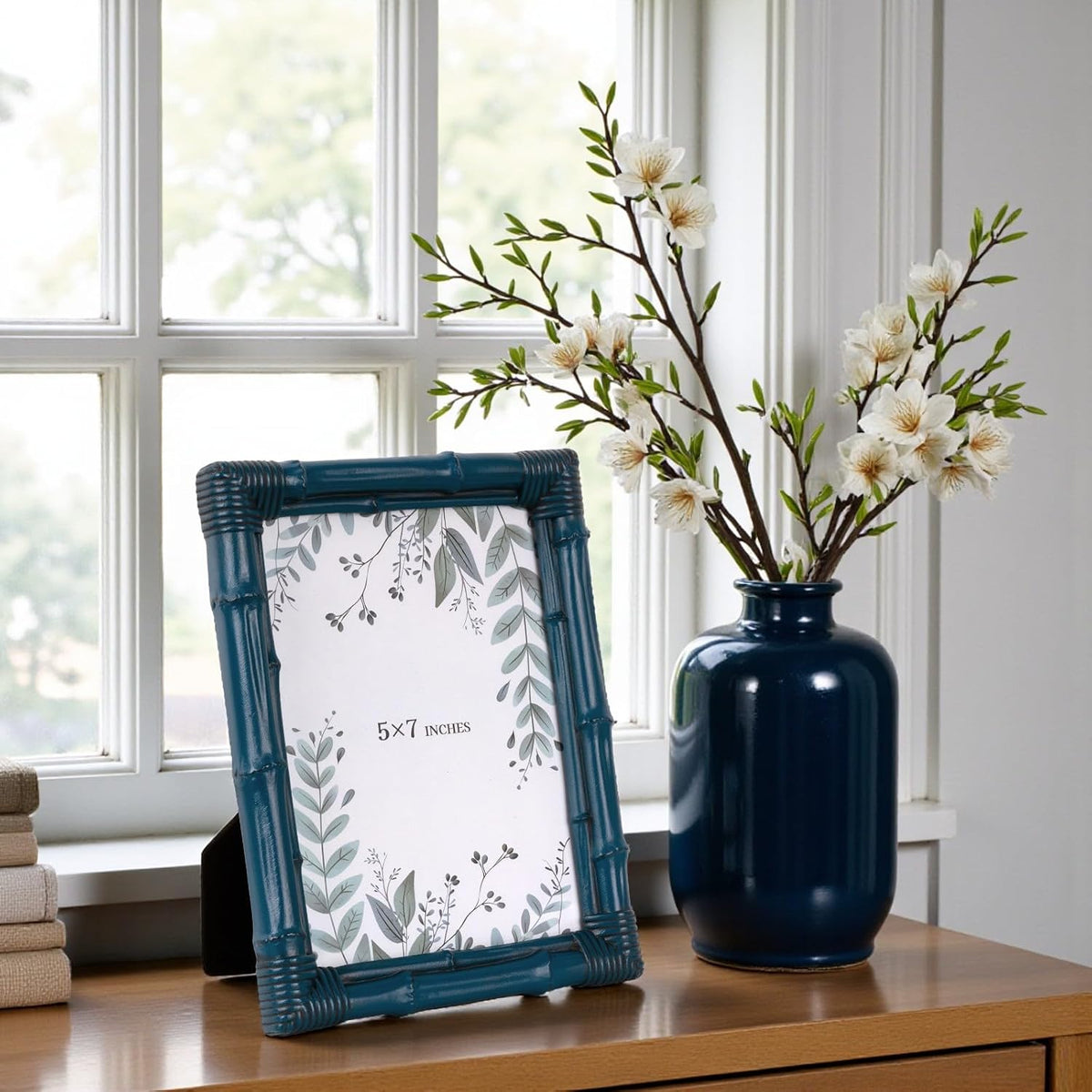 5x7 Picture Frame, Bamboo Photo Frame with Antique Finish Rustic Decorative Frame for Tabletop Display Wall Mount Ideal Gift for Living Room Bedroom Vanity Shelf Decor Keepsake, Ultramarine