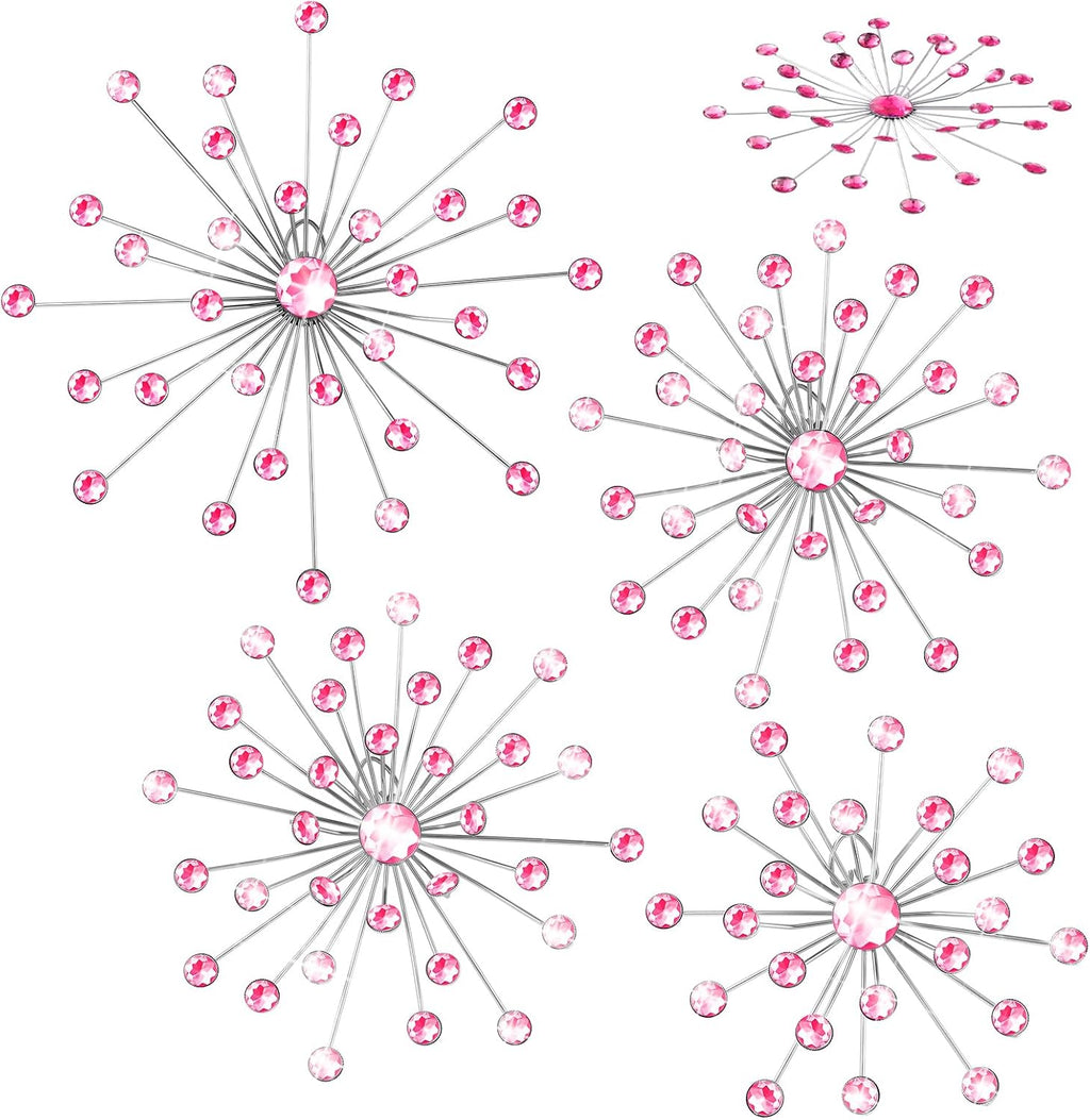 Funnymoom 4 Pcs Pink Starburst Wall Decor Metal Crystal Wall Art Rhinestone
