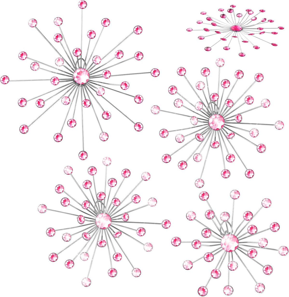Funnymoom 4 Pcs Pink Starburst Wall Decor Metal Crystal Wall Art Rhinestone