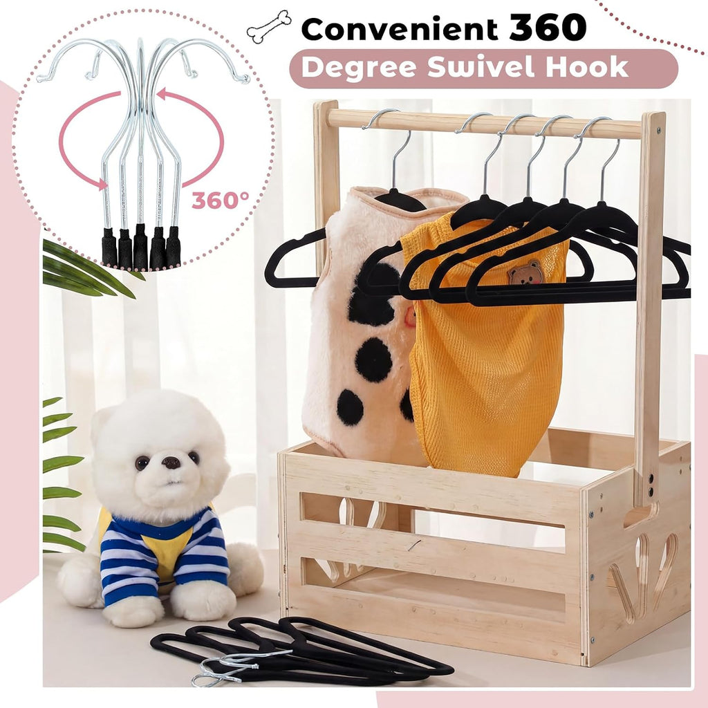 Weysat 24 Pcs Black Pet Hangers 11" Non-Slip Velvet 360° Swivel Hook