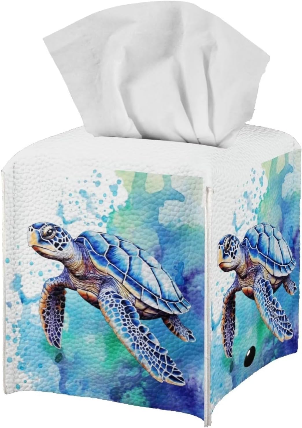 ZOUTAIRONG Retro Square Aqua Blue Leather Tissue Box Holder