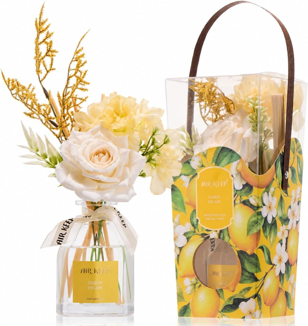 Airkeep Lemon Escape Flower Reed Diffuser Set, 4.06 fl oz