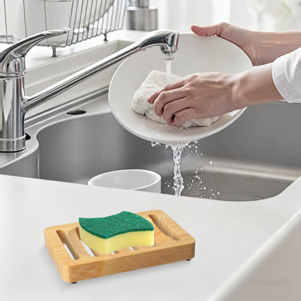 Wooden Soap Dish, Bamboo Soap Holder for Shower, Self Draining Tray