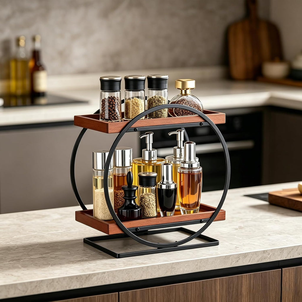2-Tier Bathroom Counter Organizer, Wooden Perfume Organizer Dresser