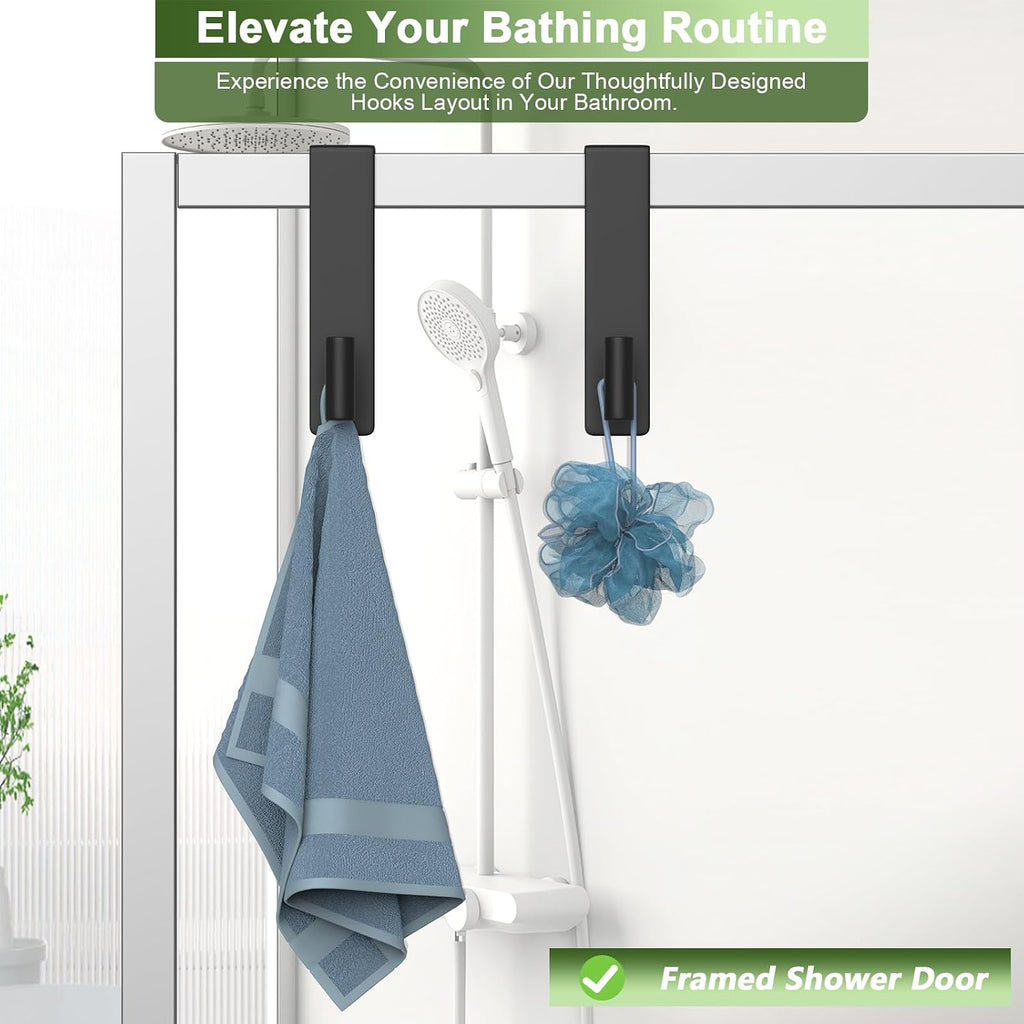 Stainless Steel Over The Door Hooks Heavy Duty, Bathroom Towel Holder Door Mount Coat Rack Towel Rack for Bedroom, Doors Hangers Towel Hooks for Bathroom Dorm Essentials (Black, 2 Pack)