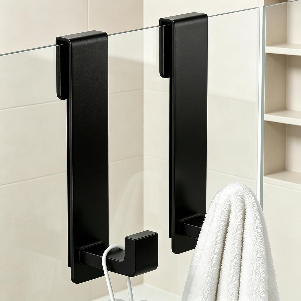 WUIVIUT Heavy-Duty Stainless Steel Over The Glass Door Shower Hooks - Towel Hooks for Fits 3/8" (10mm) Thick Shower Glass Door Bathroom Holder for Washroom(L Shape, 2 Pack)