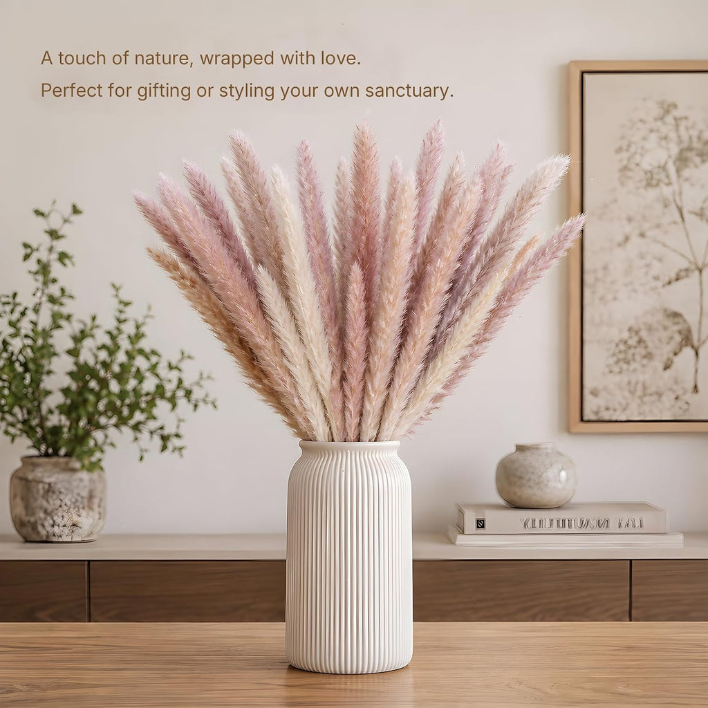 LIAN 100 Pcs Natural Brown Small Pampas Grass, Dried Reeds Bouquet for Home
