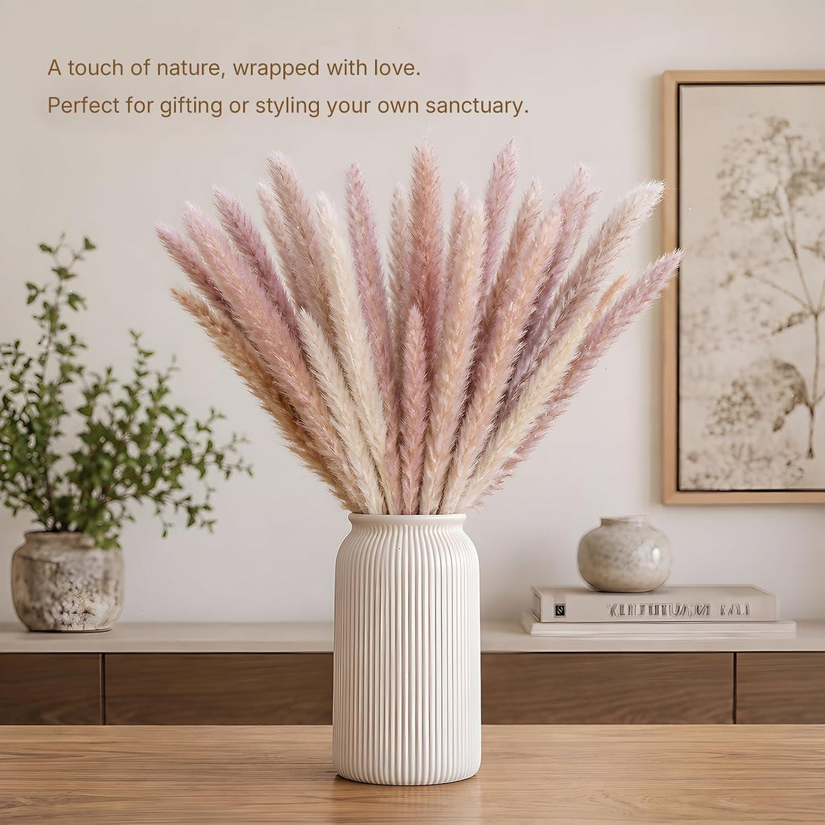 LIAN 100 Pcs Natural Brown Small Pampas Grass, Dried Reeds Bouquet for Home