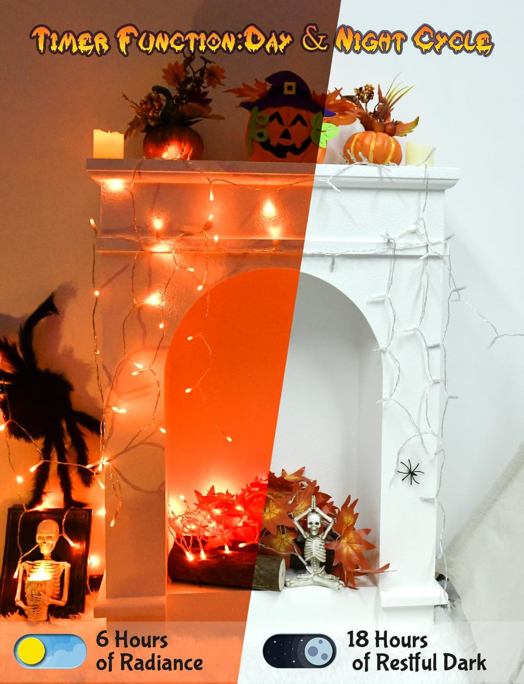 cshare Orange Halloween String Lights Battery Operated with Timer, 9.8ft 30 LED Waterproof Fairy Lights Clear Wire for Pumpkin, Wreath, Porch, Trunk or Treat, Fall Thanksgiving Indoor Outdoor Decor