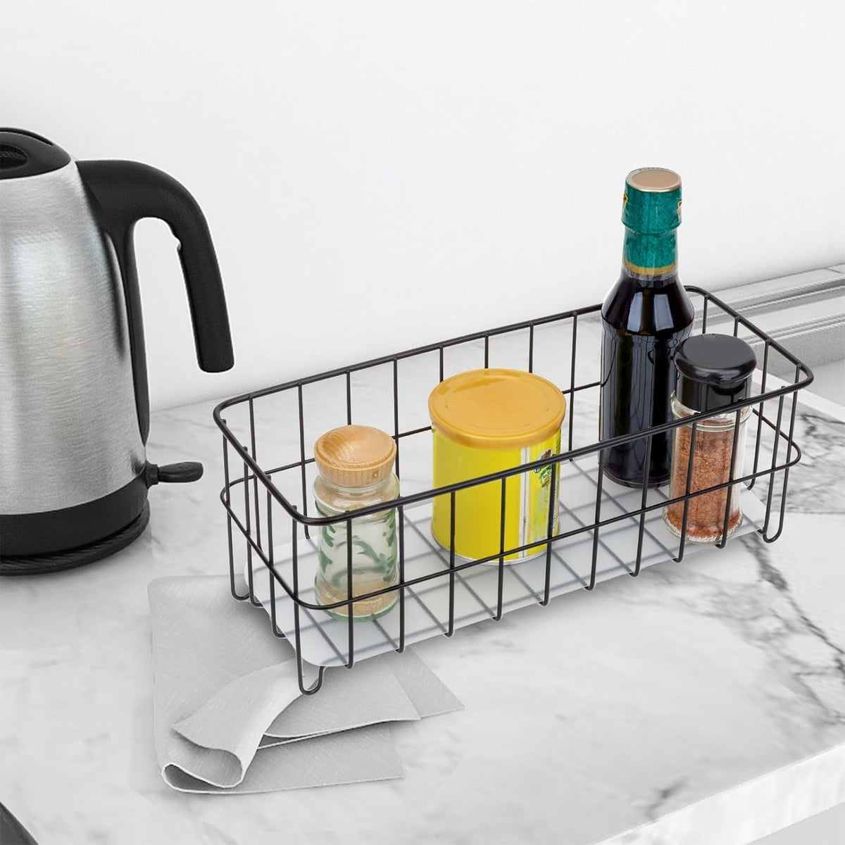 HANZE [Set of 3 Small Metal Wire Storage Organizer Basket Bins, Baskets for Household Purposes - Black