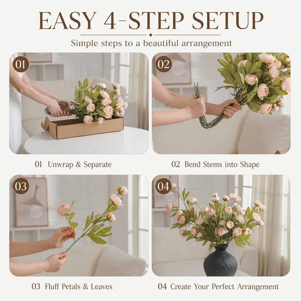 Peonies Artificial Flowers Champagne Faux Flowers for Vase Silk Flowers