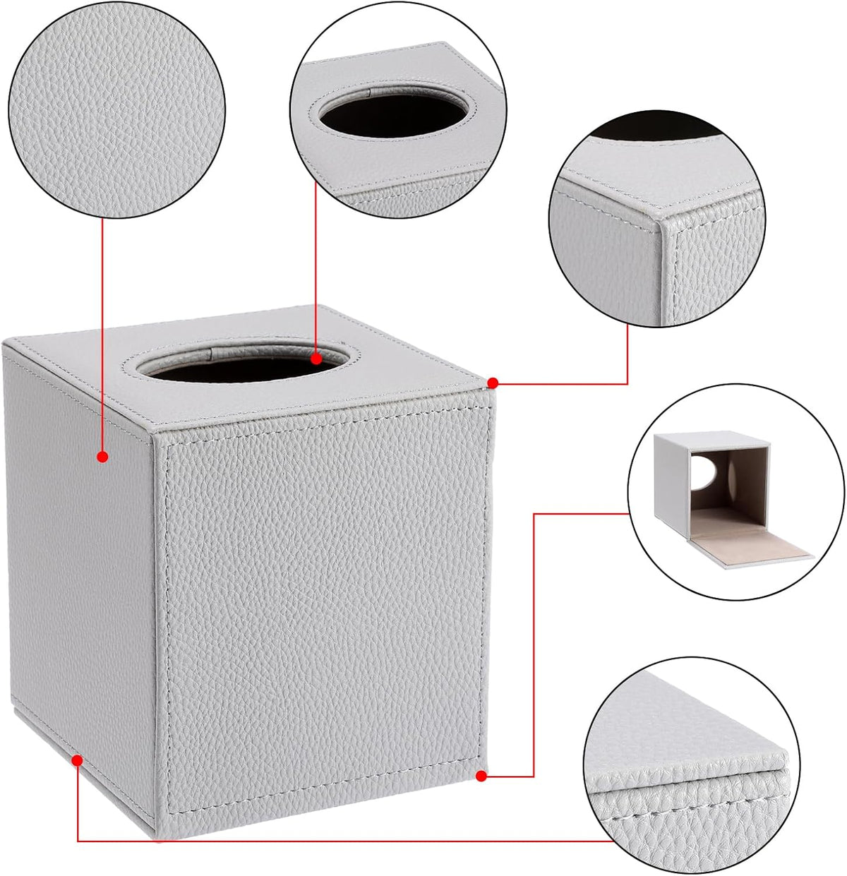 Sumnacon Tissue Box Cover Square,Magnetic Bottom PU Tissue Box Holder,Grey