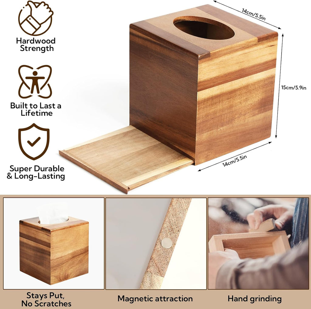Wooden Tissue Box Cover Square 2 Pack, Tissue Box Holder