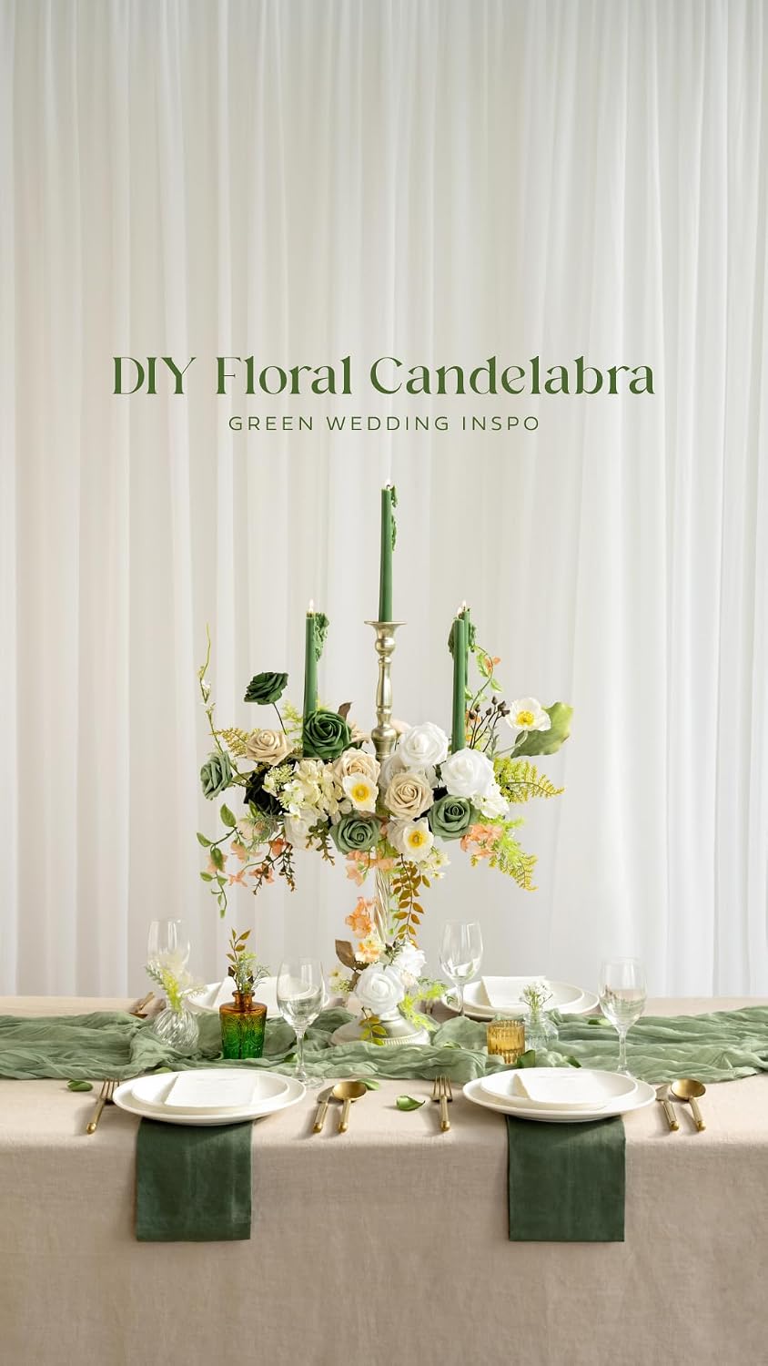 Ling's moment Artificial Wedding Flowers Combo, Emerald & Beige, Grand