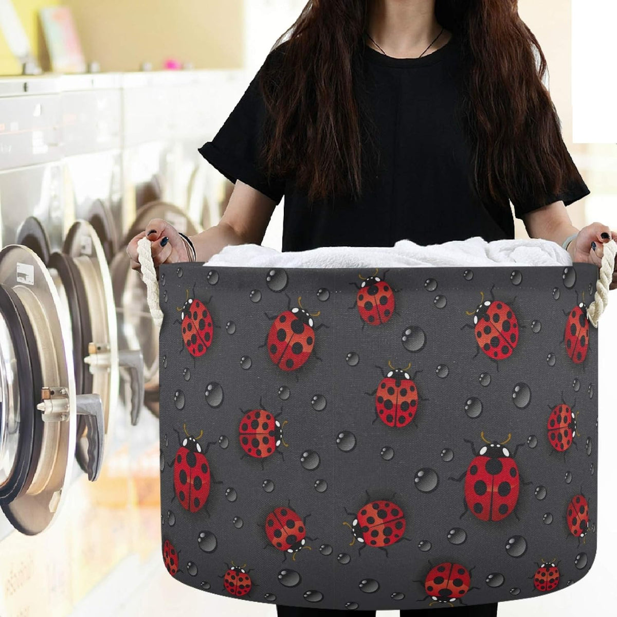 visesunny Cute Ladybug Pattern Laundry Baskets Fabric Storage Bin Storage Box Collapsible Storage Basket Toy Clothes Shelves Basket for Bathroom,Bedroom,Nursery,Closet,Office