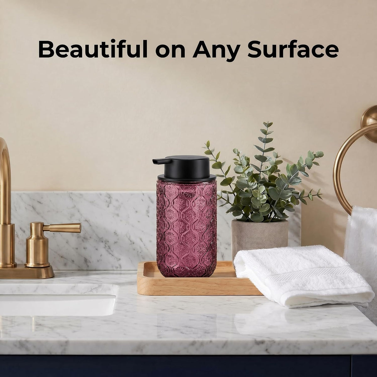 Pink Glass Foaming Soap Dispenser, 14 OZ Vintage Foam Hand Soap Dispenser