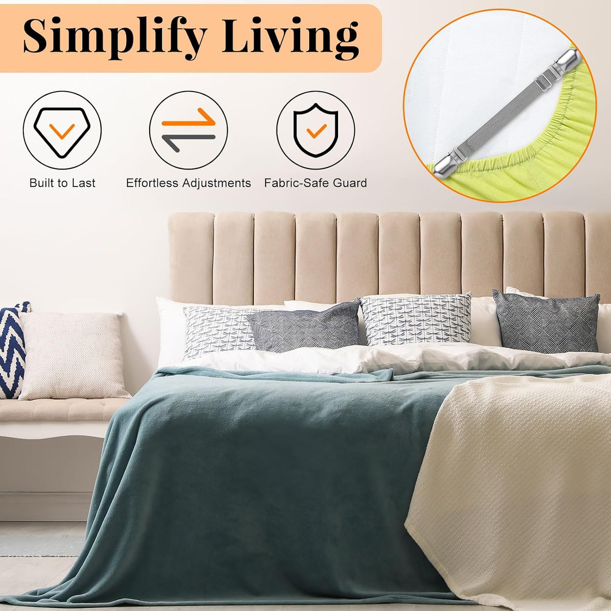 Boao 24 Pcs Bed Sheet Clips Straps Heavy Duty Adjustable Fasteners Elastic Fitted Bed Holder Mattress Corner Sheet Fasteners for Home Room Couch Supplies(Gray,8-12 Inch)