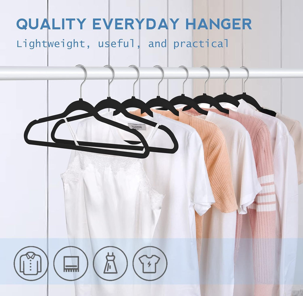 TIMMY 50 Pack Velvet Clothes Hangers, 17.7 in, Black/Silver, Non-Slip