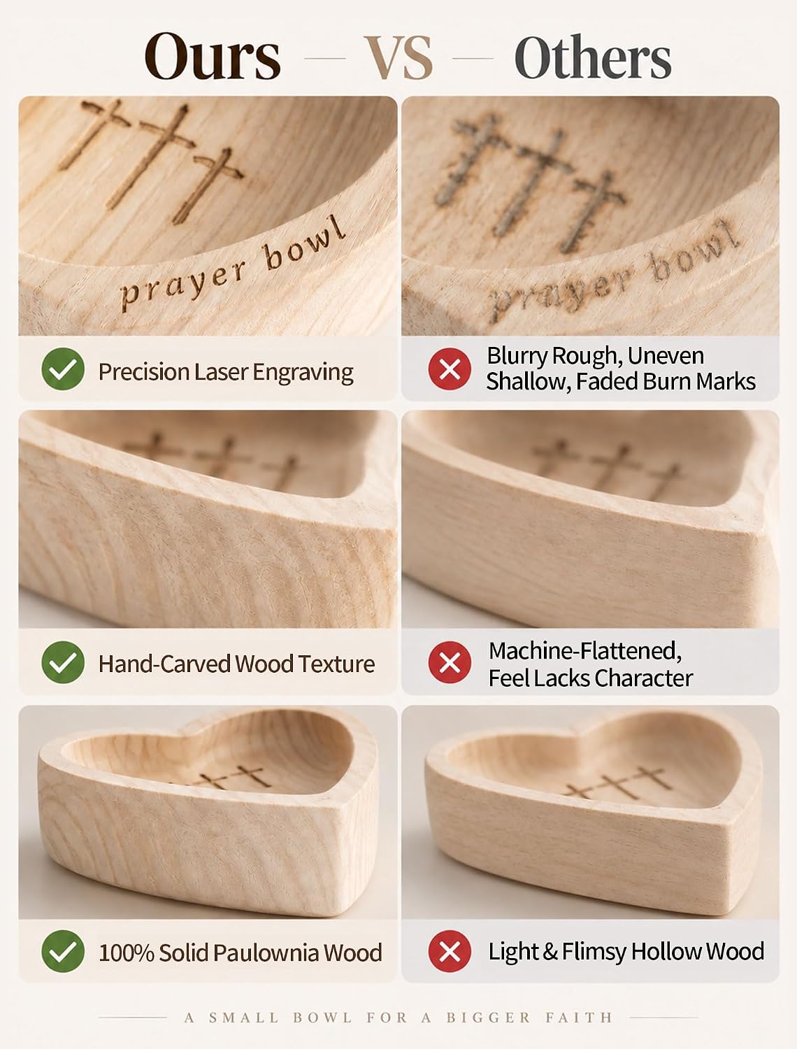 Hanobe Wooden Heart-Shaped Prayer Bowl with Cross Engraved & 25 Cards Sets