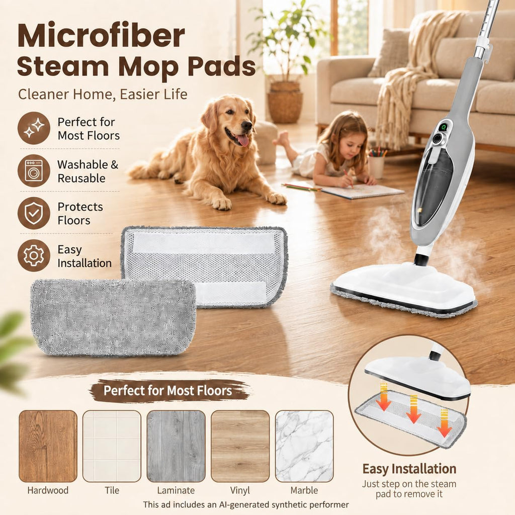 Steam Mop Pads, 7-Pack Washable Microfiber Refills
