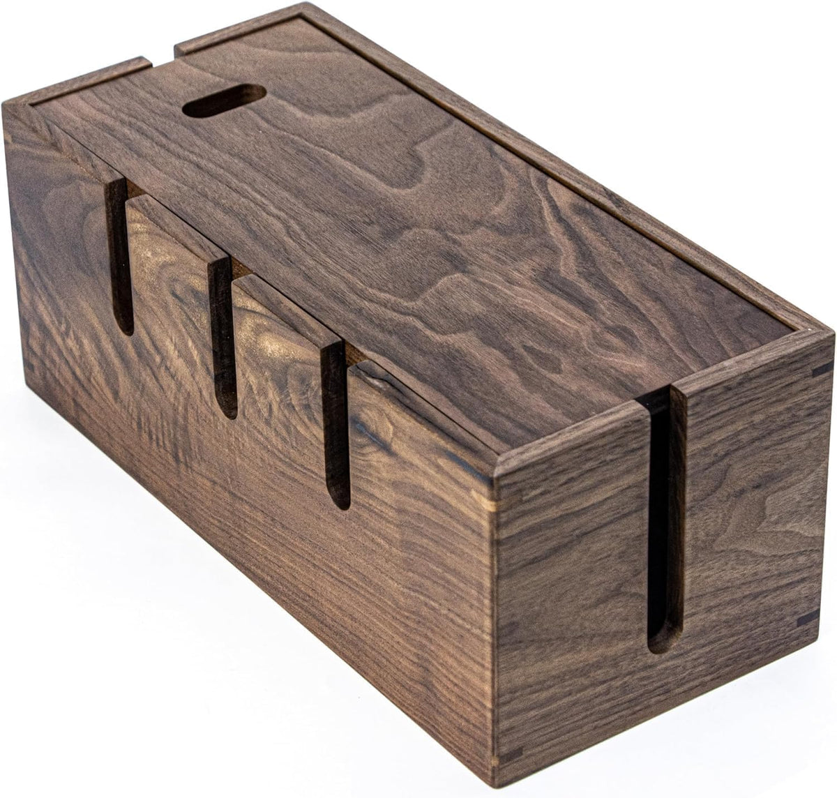 Walnut Wood Cable Management Box for Power Strip, Magnetic Lid