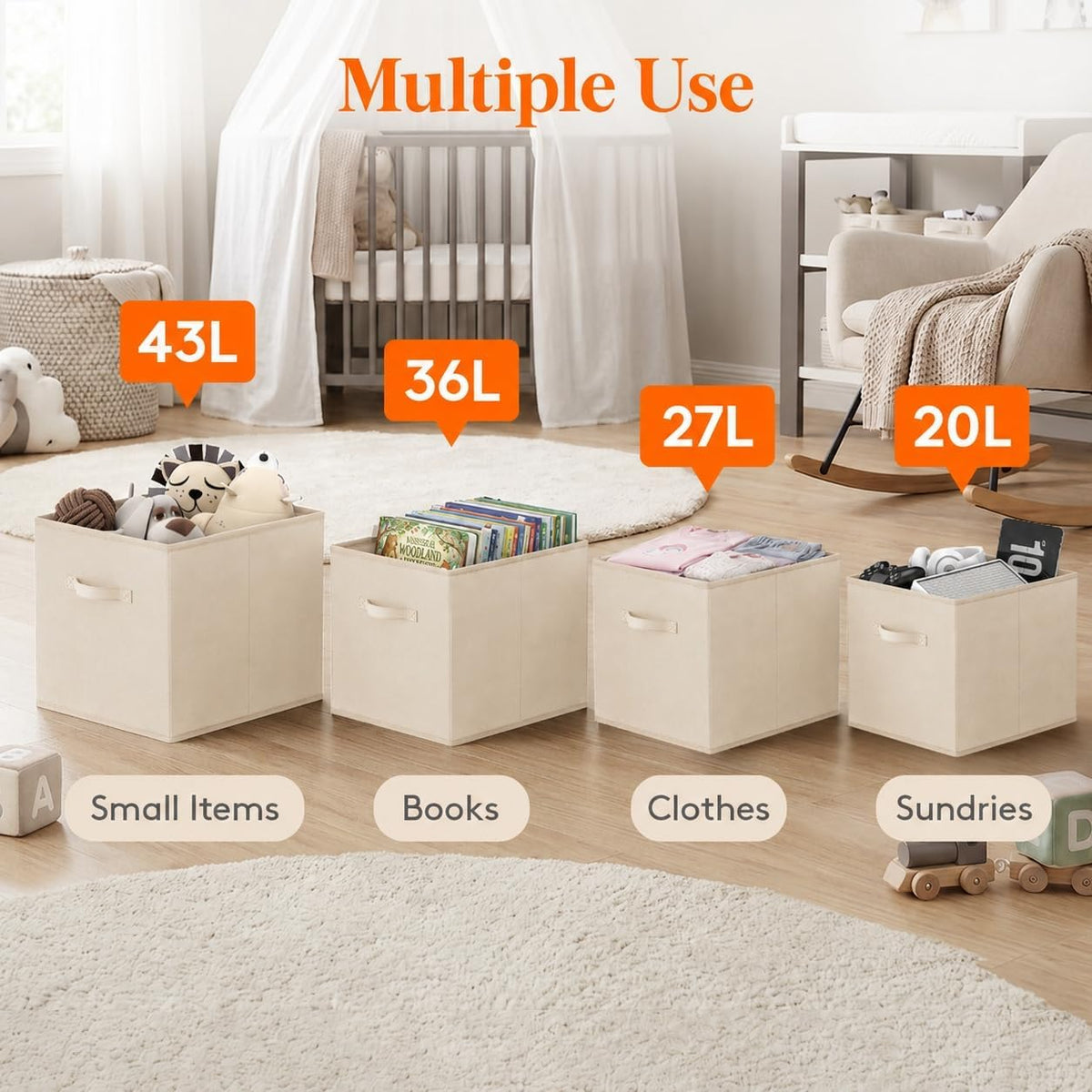 Lifewit Storage Cubes, 11 Inch Organizer Bins, 18L Beige, 6 Packs