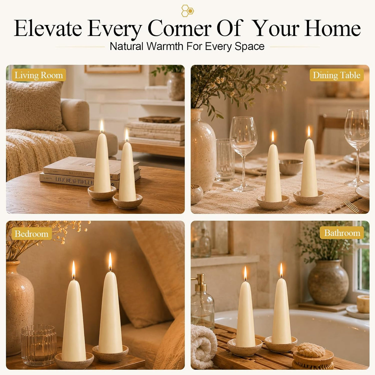 2 Pack Natural Beeswax Taper Candles, 1.3×4.3 Inch Bees Wax 7.5 Hours Long Burning Time, Eco-Friendly Non-Toxic Smokeless Handmade 100% Pure Beeswax, for Home Decor, Meditation, Relaxation & Gifts