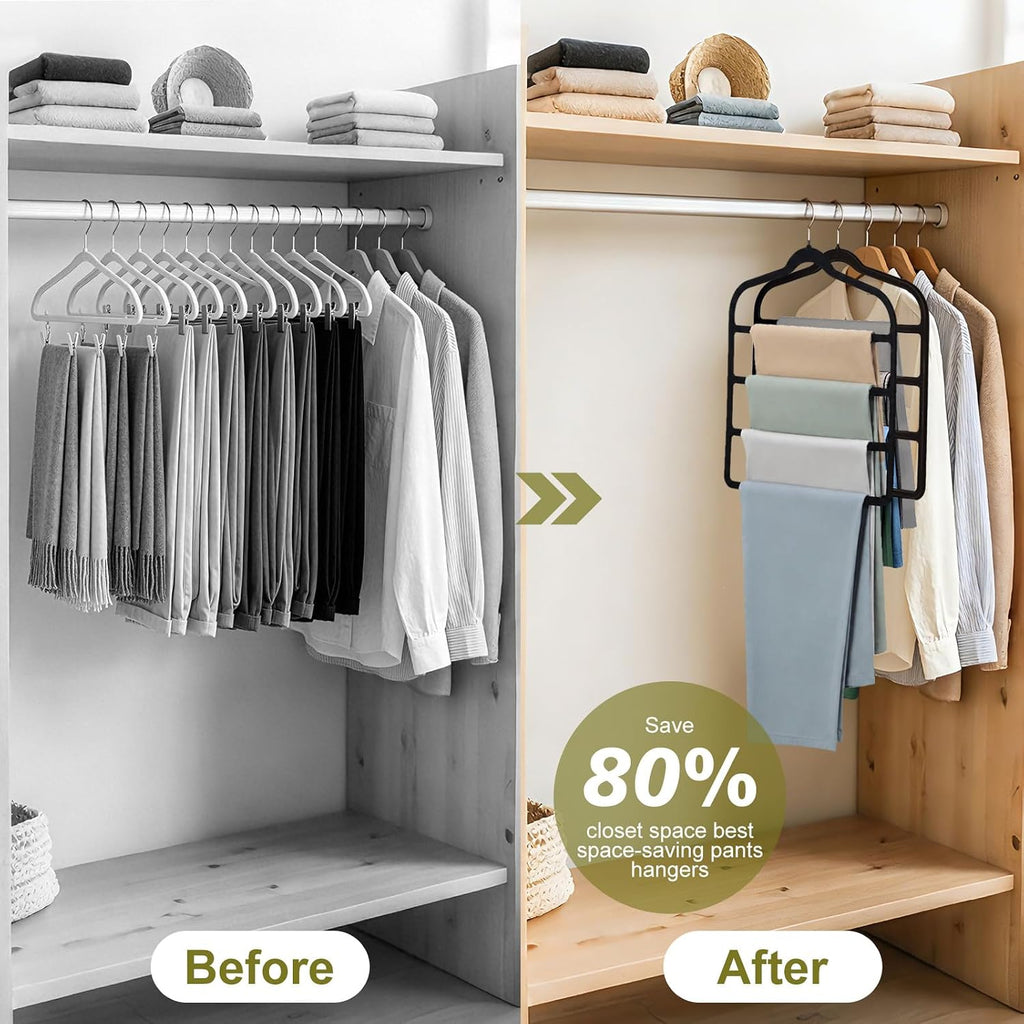 Pants Hangers Space Saving, 2 Pack Multi-Layer Velvet Pant Hanger