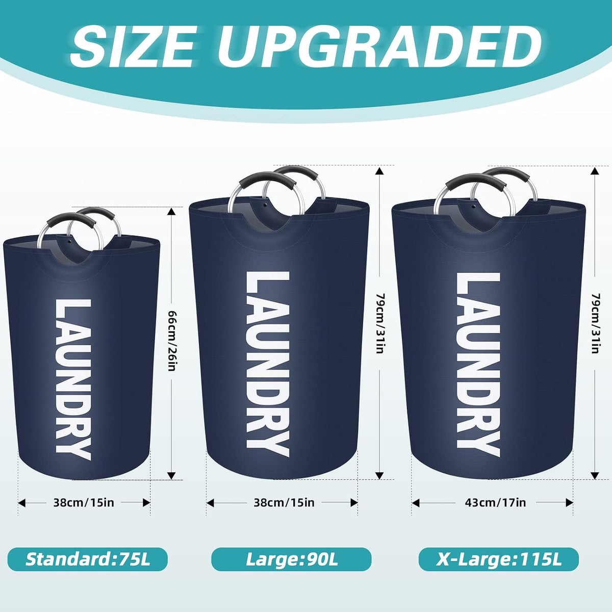 115L Large Laundry Basket, Dirty Clothes Waterproof Laundry Hamper, Blue