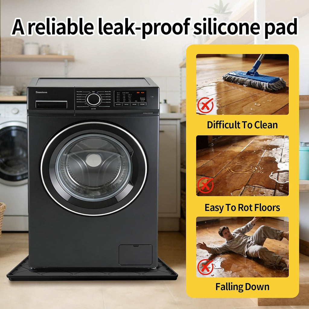 32" x 30" Foldable Washing Machine Drain Pan Silicone Mat,Black