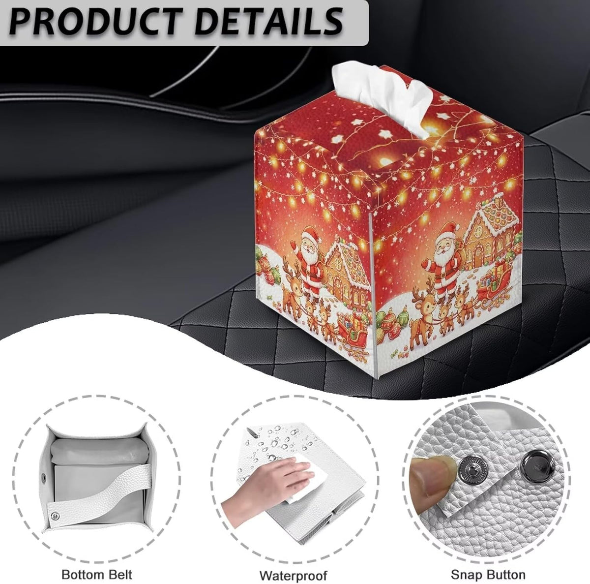 Tissue Box Cover Decorative Square Tissue Holder Santa Claus Deer
