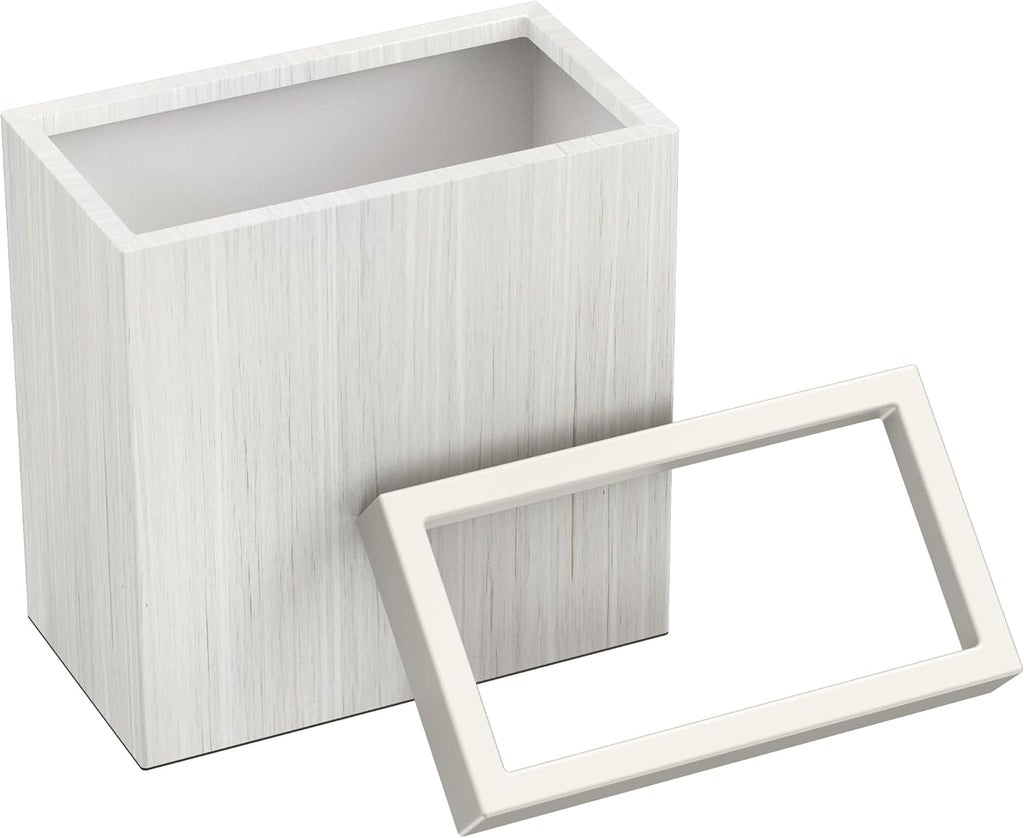 Gatco Small Bathroom Trash Can with Lid, Rectangle 3 Gallon Wastebasket, Under Sink, White Oak with Matte White, for Bathroom, Bedroom, Office (1943W)