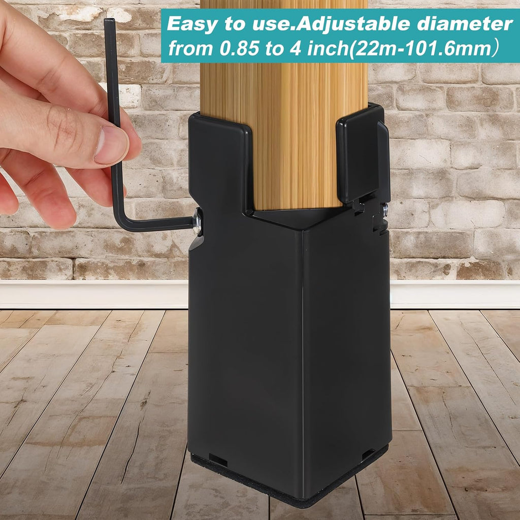 Adjustable Bed Risers Furniture Risers 4Pack with Screw Clamp.Table Desk Chair Risers.Bed Risers 4Inch Fit Furniture's Square/Round Leg Diameter from 0.8''–1.6'' (4Inch Black)