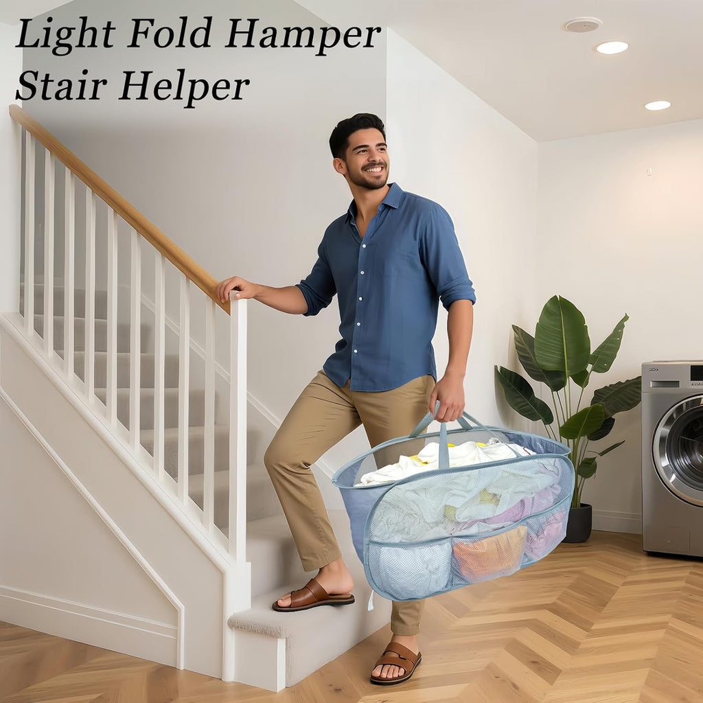 Pop Up Laundry Hamper 2 Pack with Handles & Side Pockets