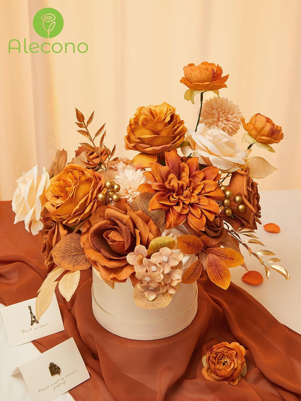 Alecono Orange Artificial Flowers, Silk Fake Fall Floral Set
