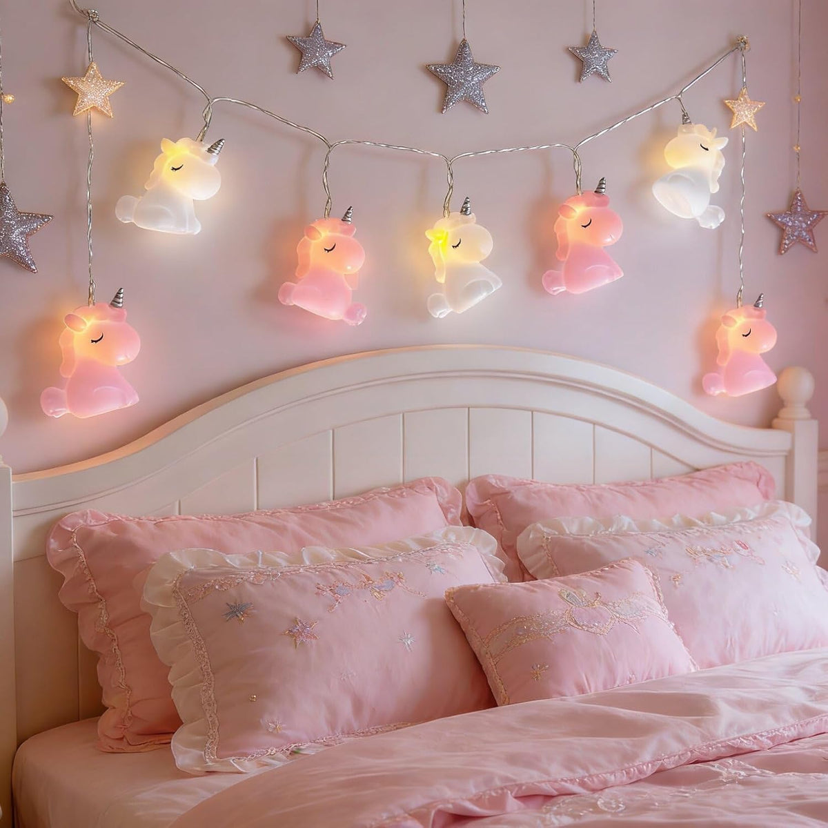 Unicorn String Lights 10 LED Lights Battery Operated Unicorn Fairy Lights Girl Bedroom Birthday Party Kids Wedding Valentine's Day Christmas Decoration (Pink/White Unicorn String Lights)