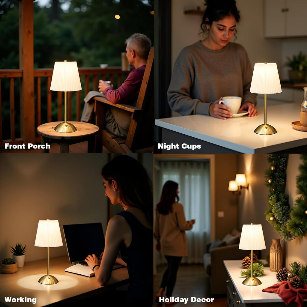 Cordless Rechargeable Table Lamp, 3-Color Touch Light, Antique Brass, Gift