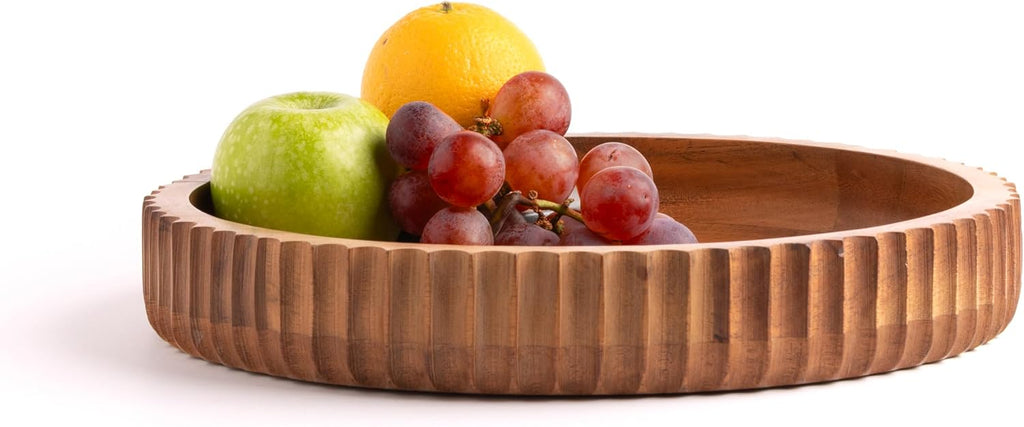 Acacia wood fruit bowl, 12" X 2" Large Fruit bowl for kitchen counter |Wooden bowl for entryway table or dining table centerpiece décor | Also use as keybowl or for candy (Natural Finish)