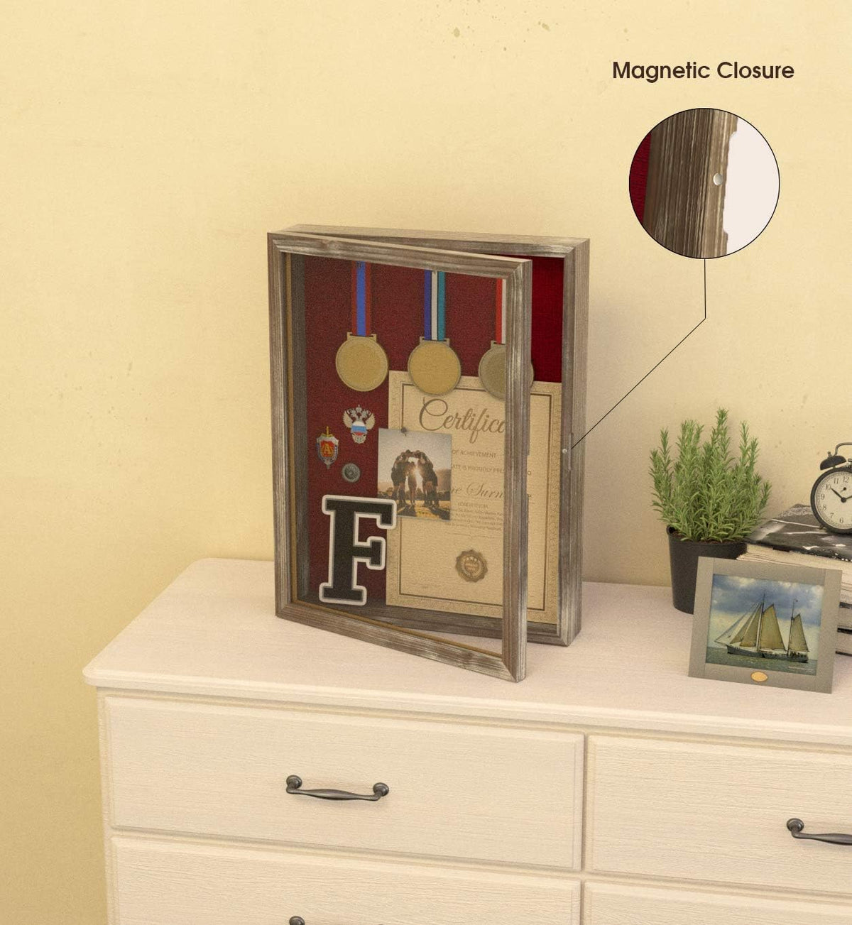 J JACKCUBE DESIGN Shadow Box Display Case 12.59"X 16.53" Memory Box Rustic Wood Frame with Linen Back Gifts Keepsakes Storage for Picture Medal Post-Card -MK577A (Large)