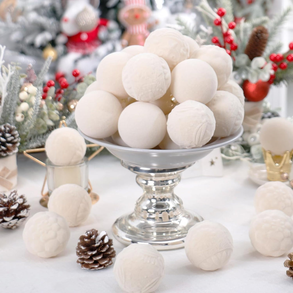 30PCS Beige Velvet Christmas Ball Ornaments for Xmas Tree Decorations
