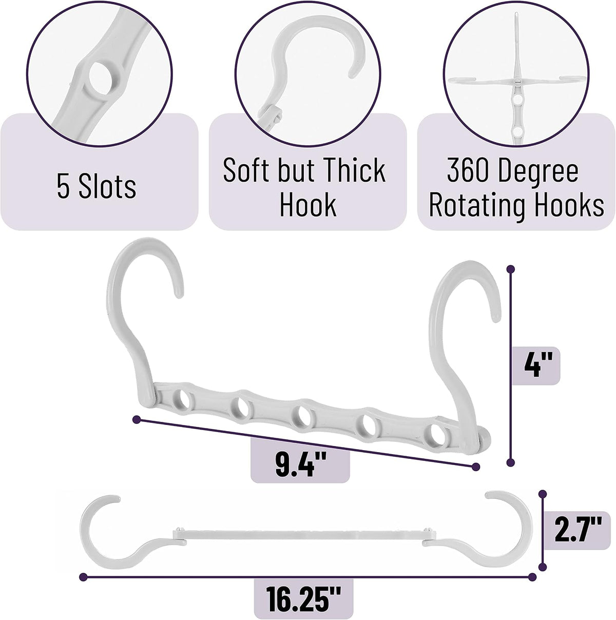 Mr. Pen- Space Saving Hangers, 16 pcs, 360° Rotating Hooks (Pack of 3)